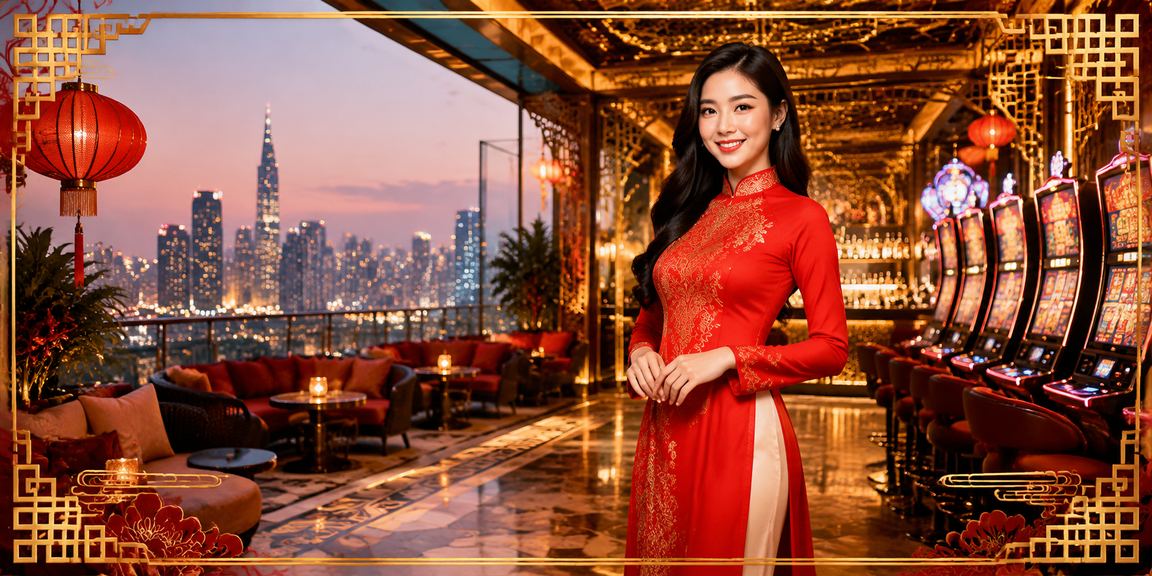 Người chơi slot game tại Thành phố Hồ Chí Minh với trang phục áo dài truyền thống